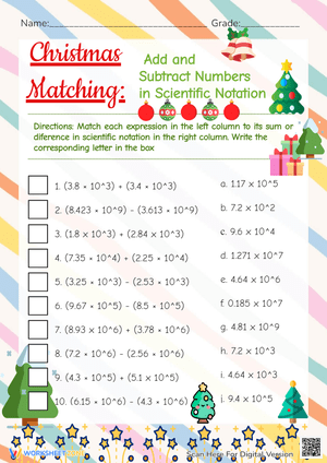 Christmas Scientific Notation Matching - Math Worksheet
