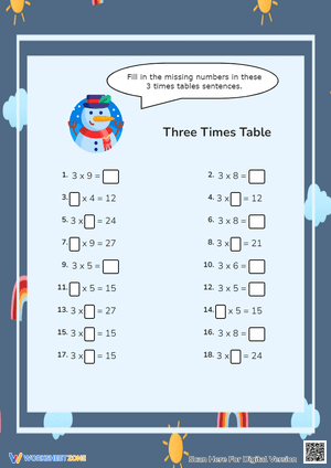 Three Times Table Worksheet