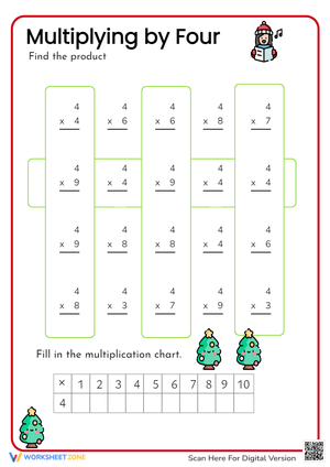 Multiplying by 4: Fun Multiplication Facts & Chart Worksheet