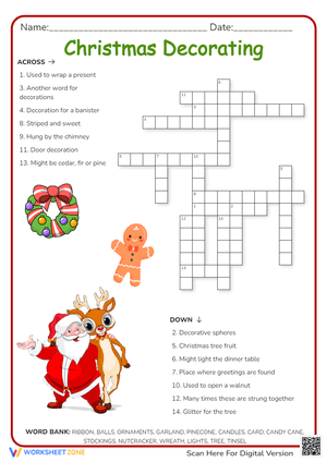 Christmas Decorating Crossword - Holiday Vocabulary Puzzle Fun