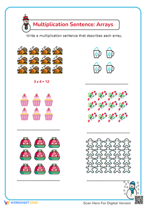 Festive Multiplication Arrays - Math Worksheet for Grades 2-3
