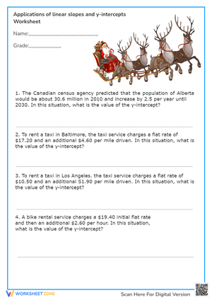 Christmas Math: Linear Equations & Y-Intercept Word Problems