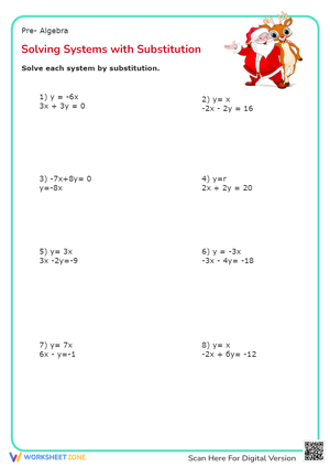 Christmas Algebra: Solve Systems by Substitution Worksheet