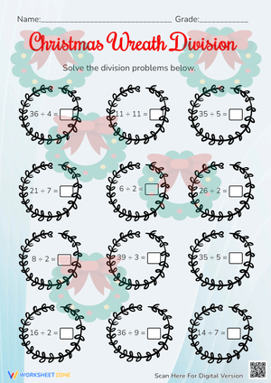 Christmas Wreath Division Worksheet - Math Fun for Kids