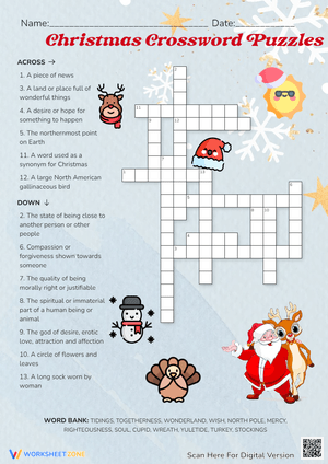 Fun Christmas Crossword Puzzles Worksheet