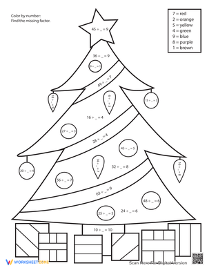 Holiday Christmas Tree Color by Number Worksheet