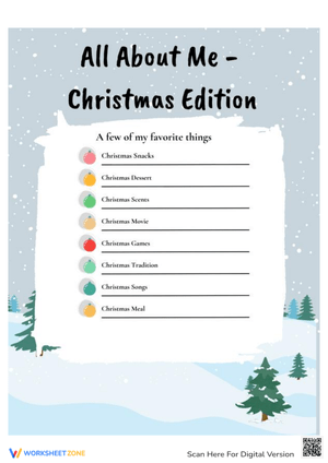 All About Me: Christmas Edition Worksheet