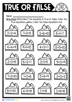 Thanksgiving Math: True or False Worksheet
