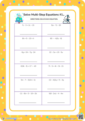 Solve Multi-Step Equations Practice Worksheet