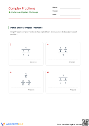 Simplifying Complex Fractions Worksheet | Grade 7 Essential