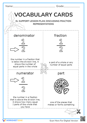 Fraction Vocabulary Cards: Representation Worksheet