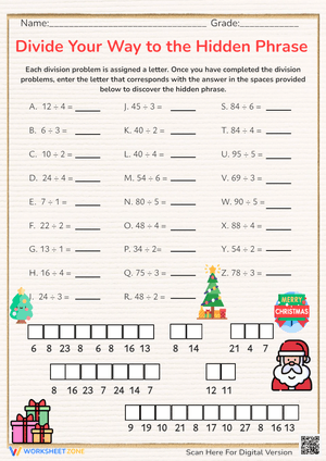 Christmas Division: Decode the Hidden Phrase Worksheet!
