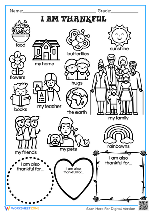 I Am Thankful Worksheet