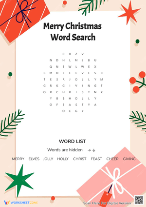 Merry Christmas Word Search Worksheet