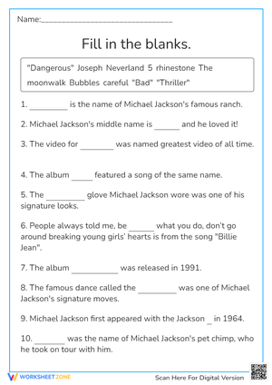 Michael Jackson Fill in the Blank