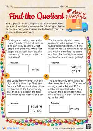 Christmas Division Word Problems: Find the Quotient! (Grades 4-6)