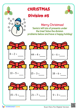 Christmas Division Worksheet - Solve Holiday Math Problems!