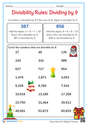 Divisibility Rules: Dividing by 9 Worksheet