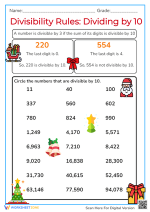 Divisibility by 10 with Holiday-Themed Practice