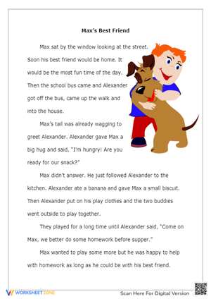 Max’s Best Friend Reading and Comprehension Quiz