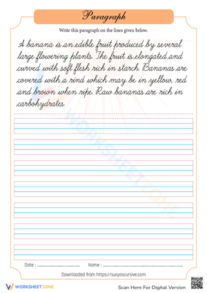 Free Printable Neat Handwriting - Banana Cursive Worksheet W300 H424 Thumbnail 