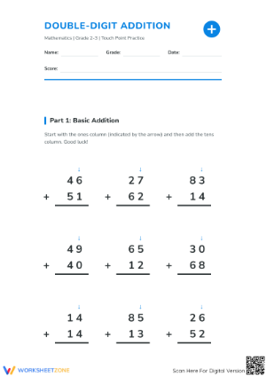 Grade 2 Double-Digit Addition — Printable No-Prep Worksheet