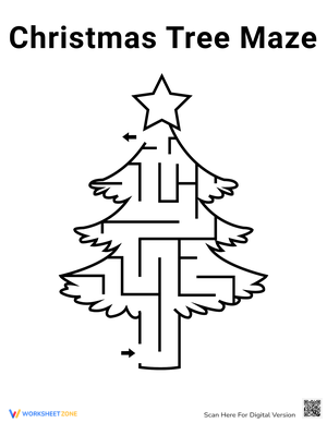 Easy Christmas Tree Maze Puzzle Worksheet