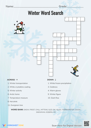 Winter-Themed Word Search Worksheet