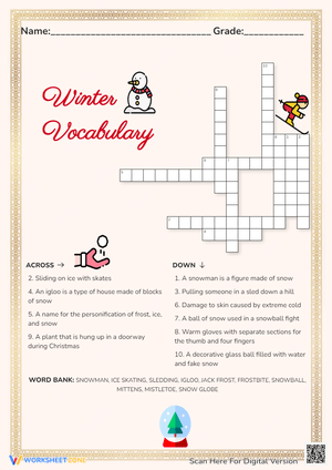 Winter Vocabulary Crossword Puzzle - Grades 2-4 Fun!
