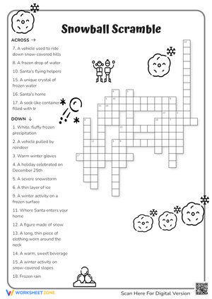 Winter 'Snowball Scramble' Crossword - Holiday Fun for Kids