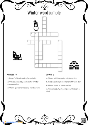Unscramble Winter Words in this Jumble Worksheet