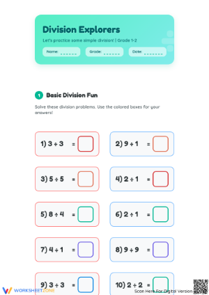Grade 1-2 Division — Printable No-Prep Worksheet