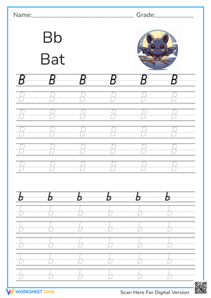 Guided for Writing Alphabet Letter Bb