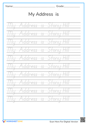 Address Tracing Practice Worksheet for Kids 