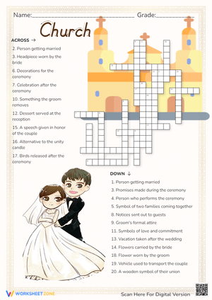 Wedding Day Crossword Puzzle - Church Ceremony Fun!