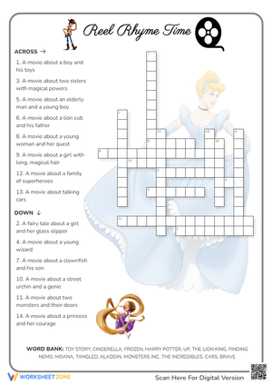 Disney Movie Crossword Puzzle - 'Reel Rhyme Time' Worksheet
