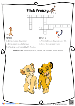 Movie Mania Crossword: Disney, Harry Potter & More! Fun for Kids