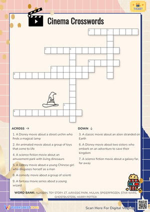 Movie Mania Crossword Puzzle - Fun Cinema Trivia for Kids!