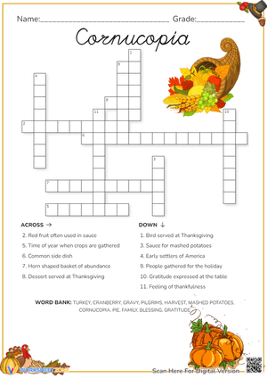 Thanksgiving Cornucopia Crossword