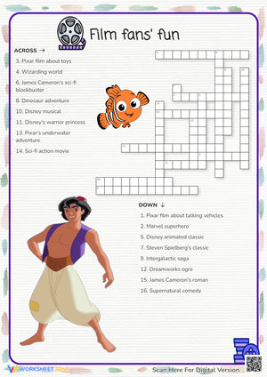 Movie Mania Crossword Puzzle - Disney, Pixar & More! Grades 3-6