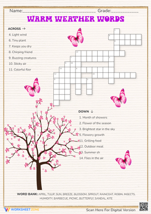 Explore Warm Weather Words Vocabulary Worksheet