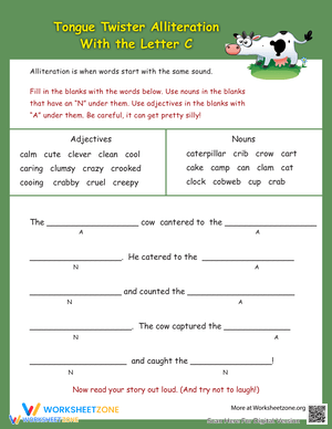 Alliteration Tongue Twisters with Letter "C"