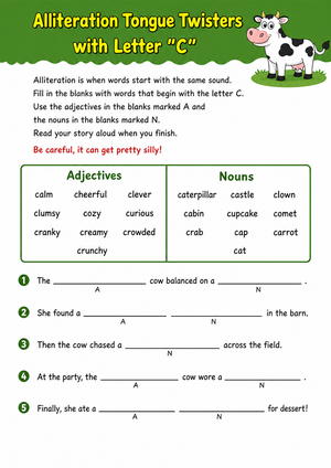 Printable Alliteration Worksheet | Grade 3 ELA