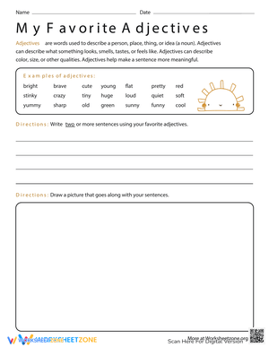 Learn Favorite Adjectives Grammar Worksheet