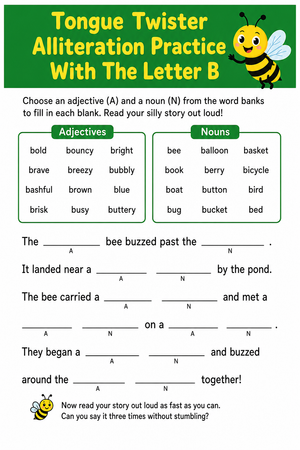 Tongue Twister Alliteration Practice With The Letter B