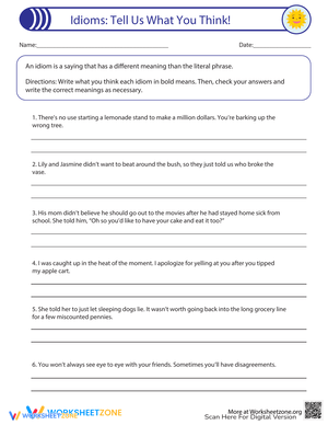 Learn Idioms What You Think Worksheet