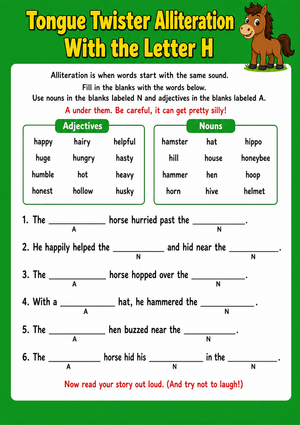 Alliteration Tongue Twisters: Practice with 'H'