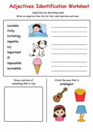 Adjectives Identification Worksheet
