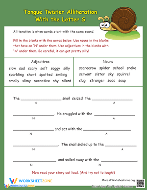 Alliteration Tongue Twisters: Practice with 'S'