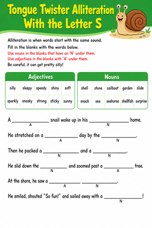 Alliteration Tongue Twisters: Practice with 'S'
